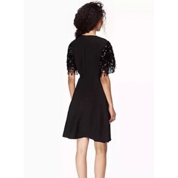 Kate Spade Black Sequin Fringe Swing Dress - Size 6 Knee Length - Picture 2 of 10